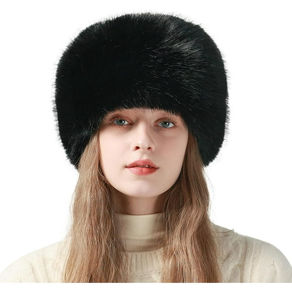 AKcxy Winter Faux Fur Hat for Women Girls Russian Style Ladies UshankaWarm Fluffy Bucket Hat Fuzzy Furry