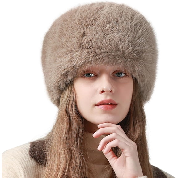 AKcxy Winter Faux Fur Hat for Women Girls Russian Style Ladies UshankaWarm Fluffy Bucket Hat Fuzzy Furry
