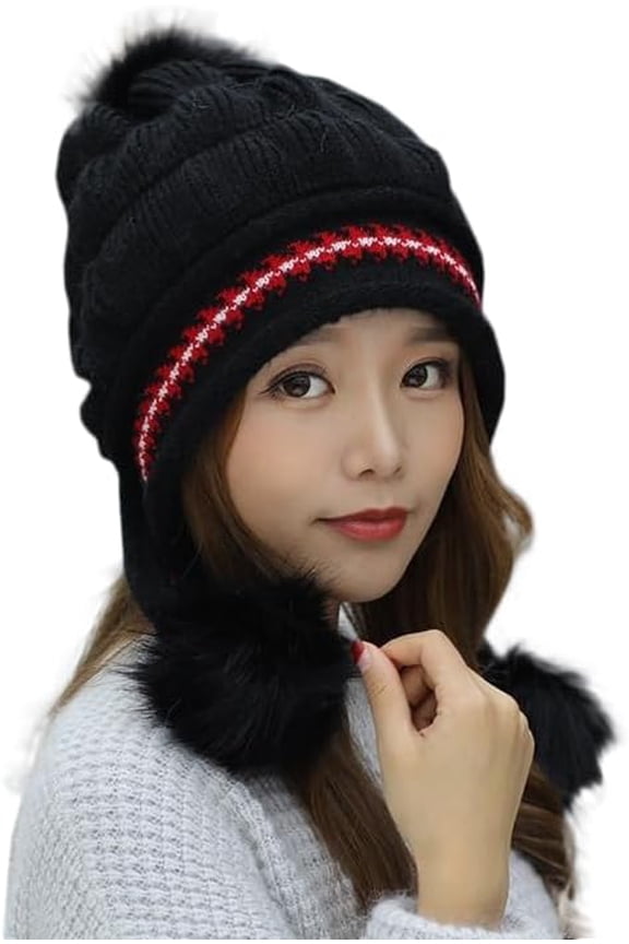 Winter Warm Elastic Soft Ear Protection Knitted Sherpa Ski Hats Fleece Lined Peruvian Cover Ears Beanie Hat