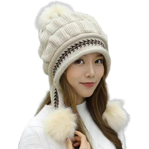 AKcxy Winter Warm Elastic Soft Ear Protection Knitted Sherpa Ski Hats Fleece Lined Peruvian Cover Ears Beanie Hat