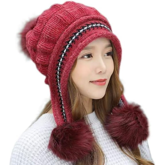 AKcxy Winter Warm Elastic Soft Ear Protection Knitted Sherpa Ski Hats Fleece Lined Peruvian Cover Ears Beanie Hat