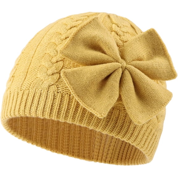 AKcxy Winter Warm Knitted Baby Hat for Girls Cotton Lined Infant Toddler Hat Autumn Cute Bow Classic Girls Beanie 0-6Y