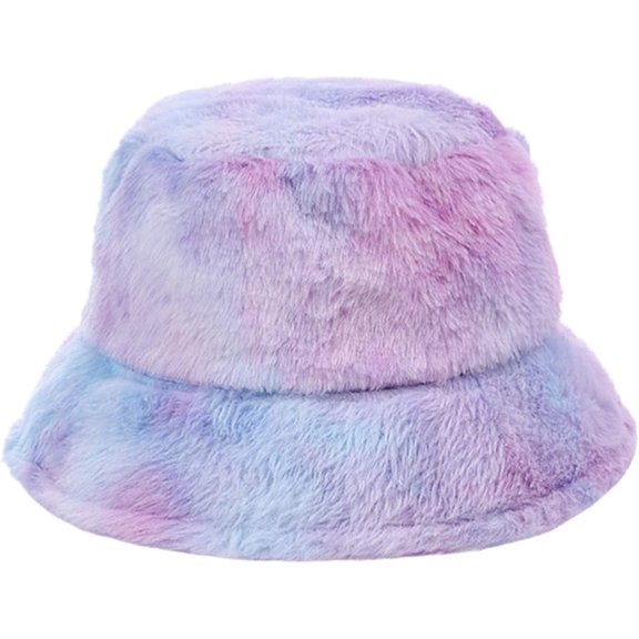AKcxy Women Girls Tie Dye Faux Fur Warm Bucket Hat Fuzzy Rainbow Winter Fisherman Cap