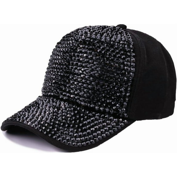 AKcxy Women Studded Rhinestone Crystals Adjustable Baseball Cap Plain Sparkle Bling Denim Sun Hat