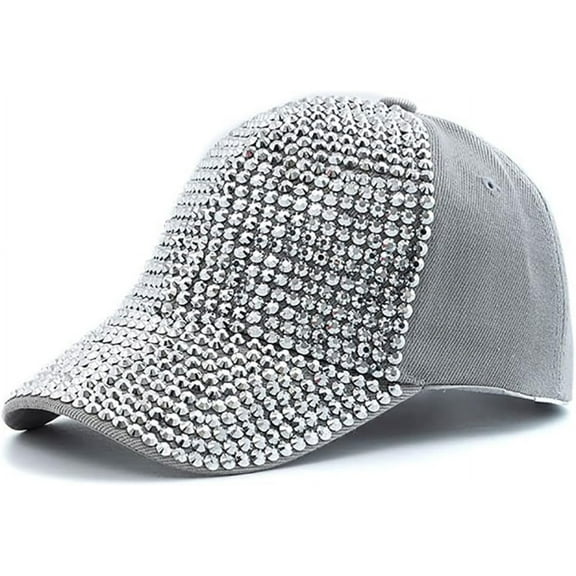 AKcxy Women Studded Rhinestone Crystals Adjustable Baseball Cap Plain Sparkle Bling Denim Sun Hat