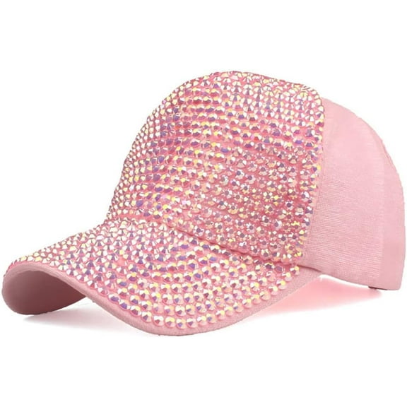 AKcxy Women Studded Rhinestone Crystals Adjustable Baseball Cap Plain Sparkle Bling Denim Sun Hat