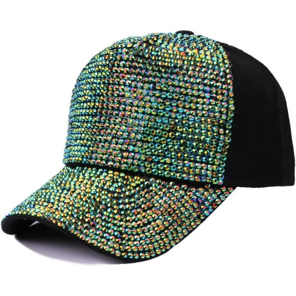 AKcxy Women Studded Rhinestone Crystals Adjustable Baseball Cap Plain Sparkle Bling Denim Sun Hat