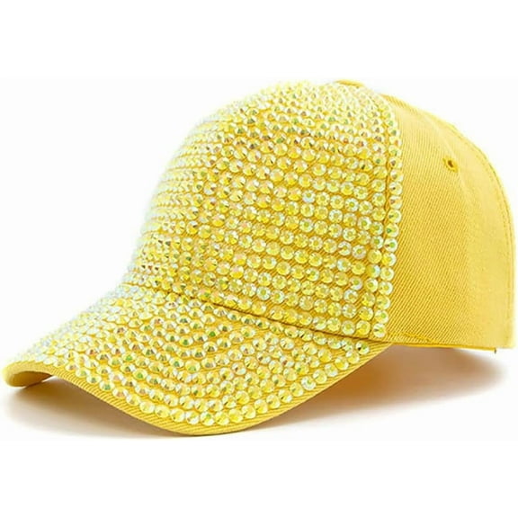 AKcxy Women Studded Rhinestone Crystals Adjustable Baseball Cap Plain Sparkle Bling Denim Sun Hat