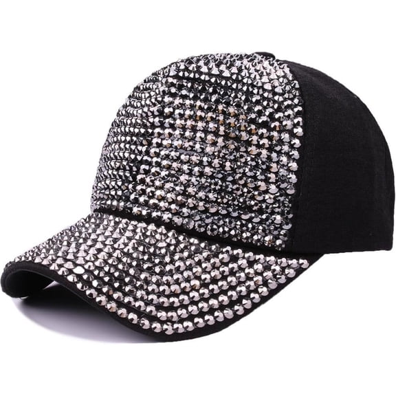 AKcxy Women Studded Rhinestone Crystals Adjustable Baseball Cap Plain Sparkle Bling Denim Sun Hat