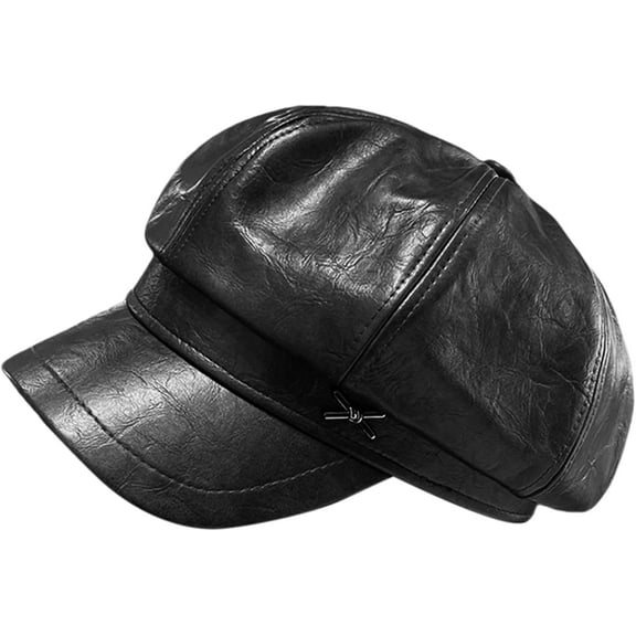 AKcxy Womens Fashion Newsboy Cap Faux Leather Bakerboy Hat 8 Panel Cabbie Beret Cap Visor Fiddler Sailor Hats