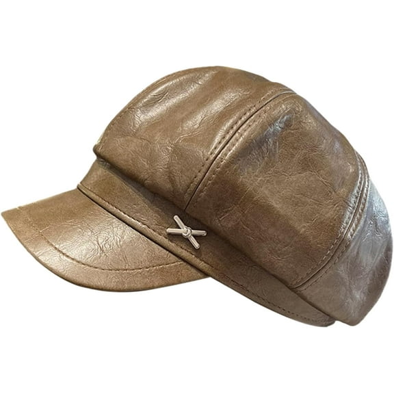 AKcxy Womens Fashion Newsboy Cap Faux Leather Bakerboy Hat 8 Panel Cabbie Beret Cap Visor Fiddler Sailor Hats