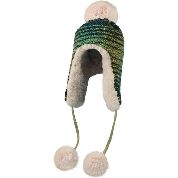 AKcxy Womens Winter Knit Beanie Hat Ladies Fur Pom Poms Ears Warm Slouchy Snow Ski Cap Fleece Thermal Ushanka Trapper Hat