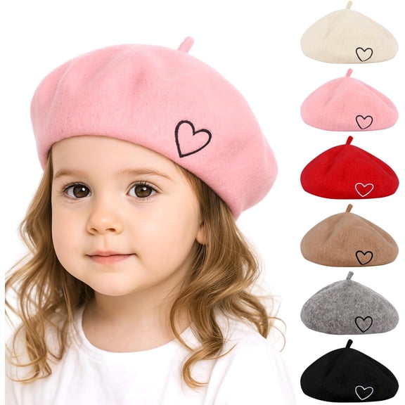 AKcxy Wool Beret Hat for Women Baby French Style Beanie Hat Soft Embroidered Heart Warm Cap Mom Daughter Matching Hats