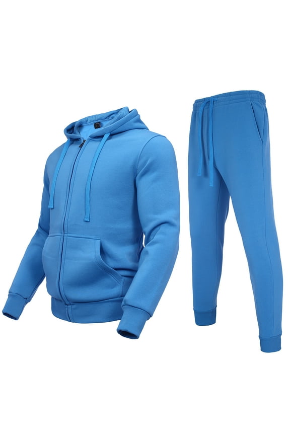 Men's Sweatsuit 2 Piece Hoodie Tracksuit Set Jogging Suits Outfit Everyday Casual Wear Fashion Activewear Zip Warm Tracksuit Sports Set Light blue 4XL