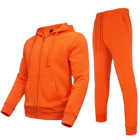 AKsit Men's Sweatsuit 2 Piece Hoodie Tracksuit Set Jogging Suits Outfit Everyday Casual Wear Fashion Activewear Zip Warm Tracksuit Sports Set Orange 5XL