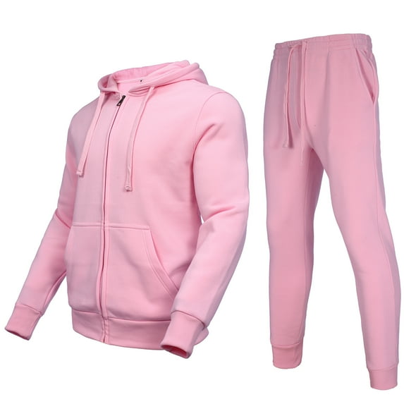 AKsit Men's Sweatsuit 2 Piece Hoodie Tracksuit Set Jogging Suits Outfit Everyday Casual Wear Fashion Activewear Zip Warm Tracksuit Sports Set Pink 3XL