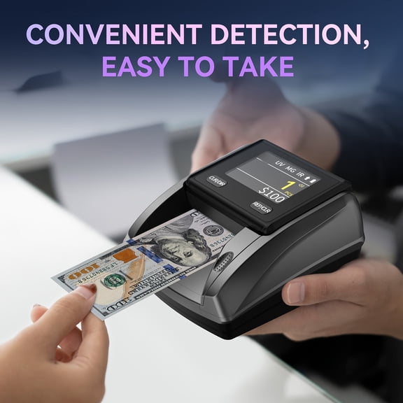 AL-135 Portable Banknote Counter with 4-Way Auto Positioning, UV/Magnetic/IR Detection, Pass/Fail Indicator for Office Supplies