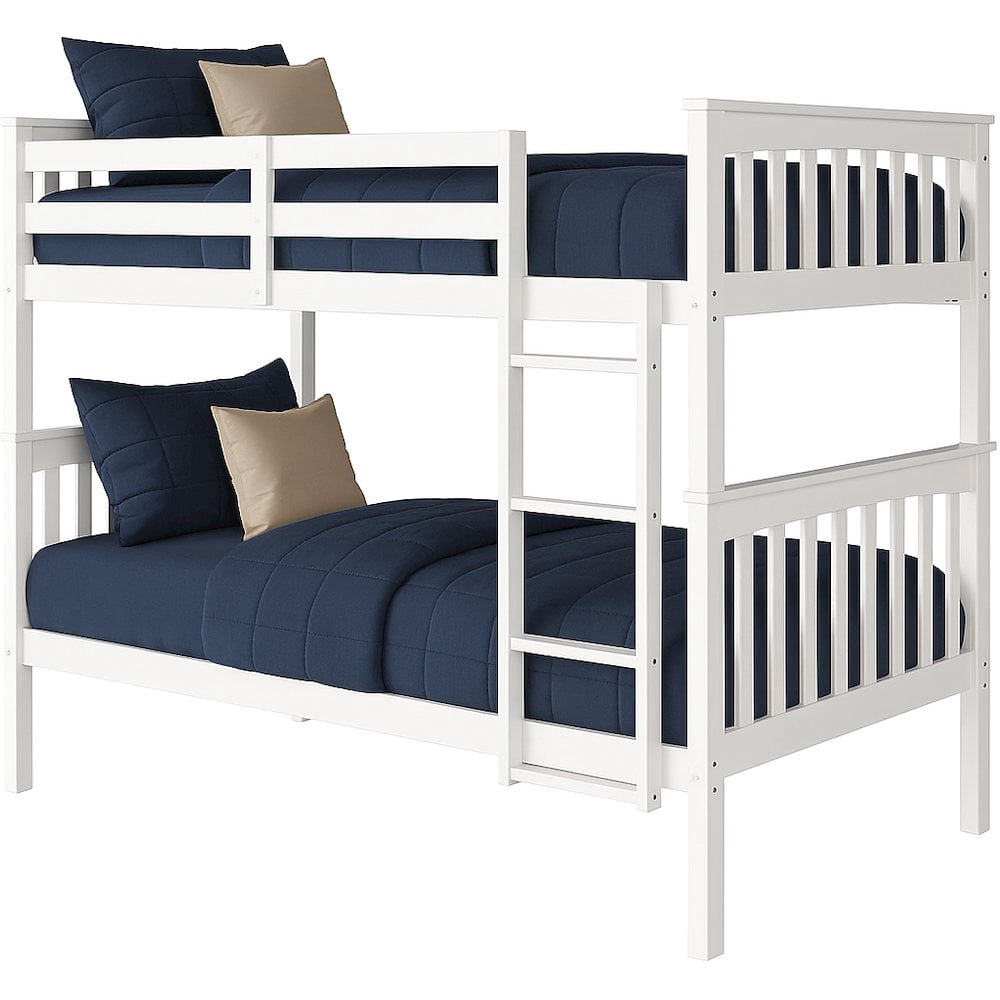 BR Wooden Kids Twin Over Twin Bunk Bed White