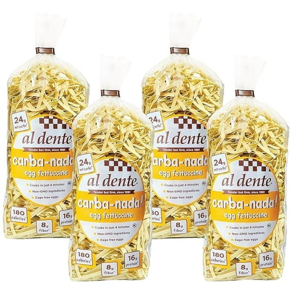 AL DENTE Carba-Nada Egg Fettuccine, Lower Carb, 16g High Protein, Cage Free Eggs, Non-GMO, Artisanal, Homemade Taste & Texture, 10oz Bags (Pack of 4)