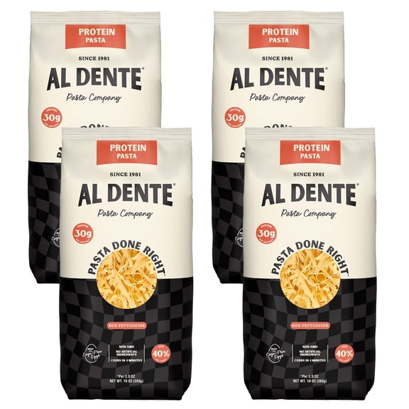 Al Dente Protein Pasta Egg Fettuccine 30g High Protein in 3.5oz Serving, Lower Carb, High Fiber. Cage-Free Eggs & Semolina. (Previously Carba-Nada, Packaging May Vary) - 10oz Bags (Pack of 4)