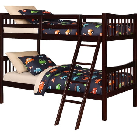 FR Wooden Kids Twin Over Twin Bunk Bed Espresso