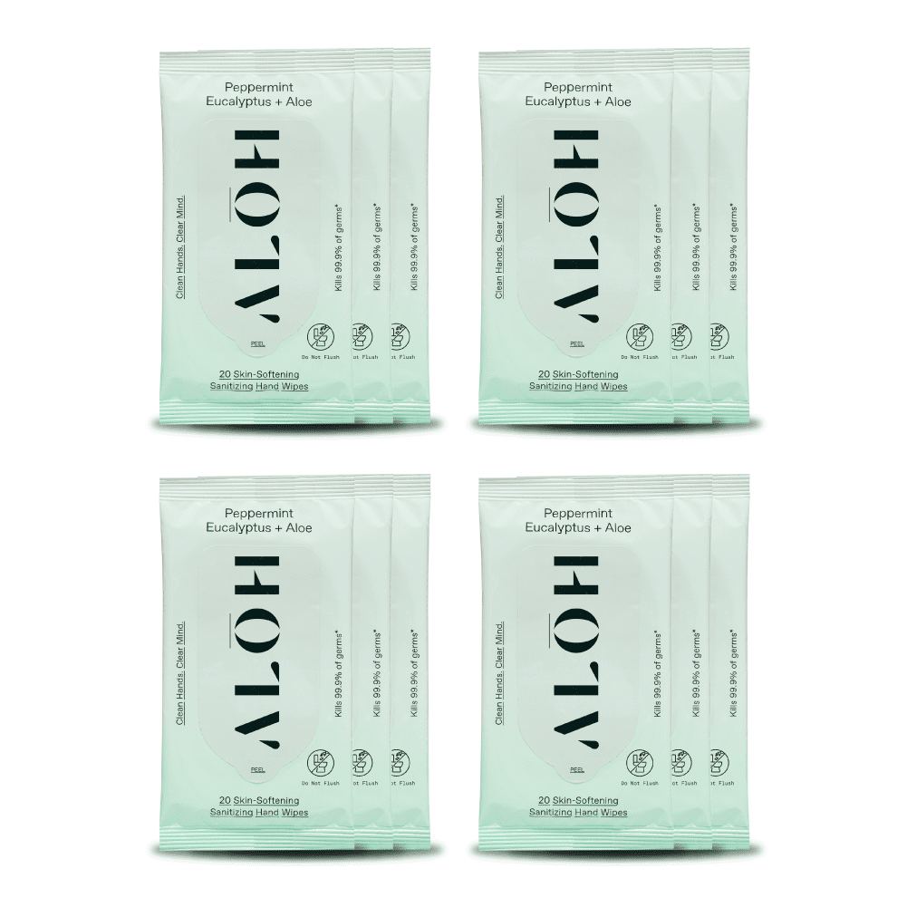 ALŌH Sanitizing Hand Wipes (Eucalyptus Peppermint + Aloe, (12 Pack