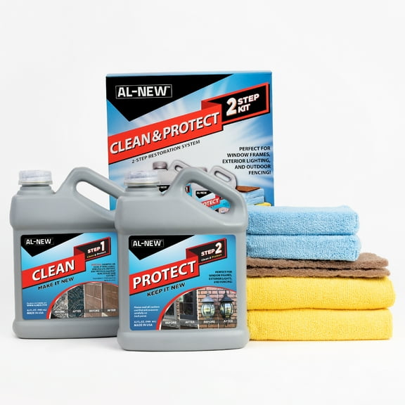 AL-NEW 2 Step Clean & Protect Kit | Clean, Restore, & Protect Your Outdoor Patio Furniture, Garage Doors, Exterior Lights, Window Frames, and More (32 Ounce)