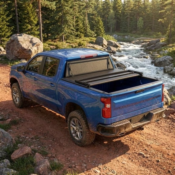 AL+PVC Tri-Fold Truck Bed Cover. Compatible with 2019-2023 Chevy Silverado/ Sierra 1500 New Body Style. Fleetside 6.6ft/79.4in Bed