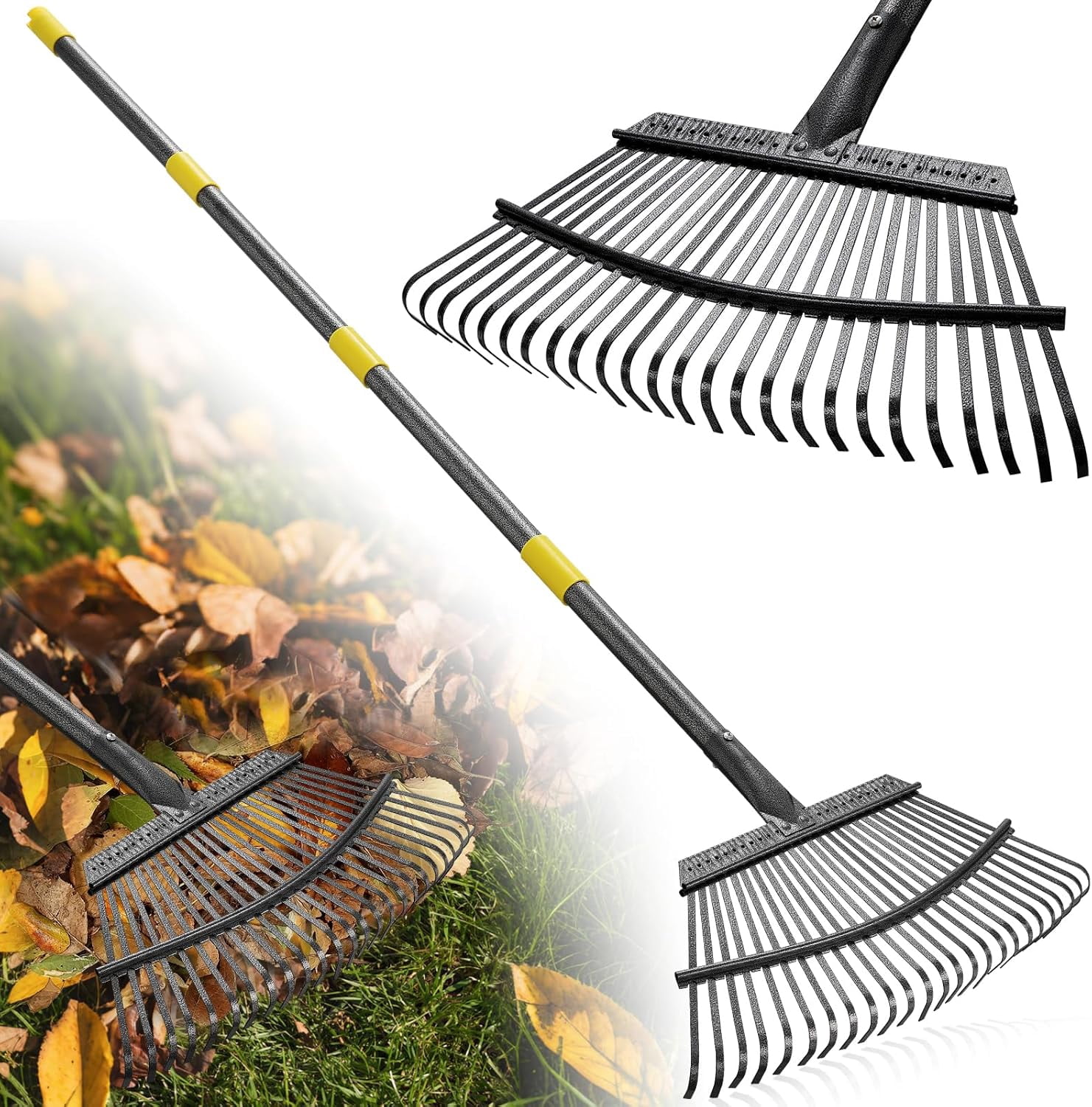 Wide Metal Rakes AL Rake for Leaves: Heavy Duty Metal Leaf Rake with 25 Tines- 18