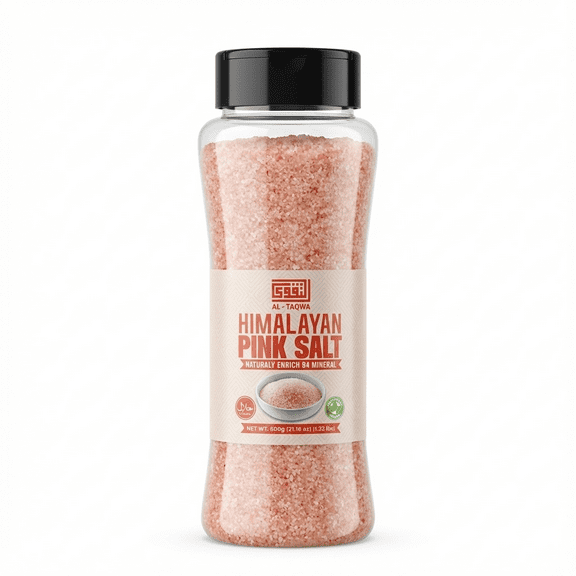 AL TAQWA Himalayan Pink Salt  Fine Grain, 100% Natural & Unrefined  Ideal for Cooking, Baking, and Seasoning  Gourmet Pink Sea Salt in Resealable Bottle, 21.16oz