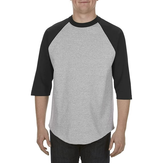 AL1334 Alstyle Unisex Classic Raglan 3/4 Sleeve T-Shirt Black Athl Hther Gray S