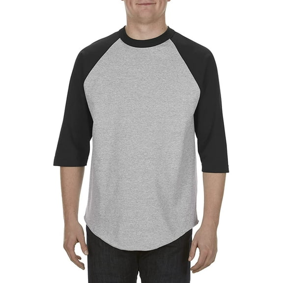 AL1334 Alstyle Unisex Classic Raglan 3/4 Sleeve T-Shirt Black Athl Hther Gray S