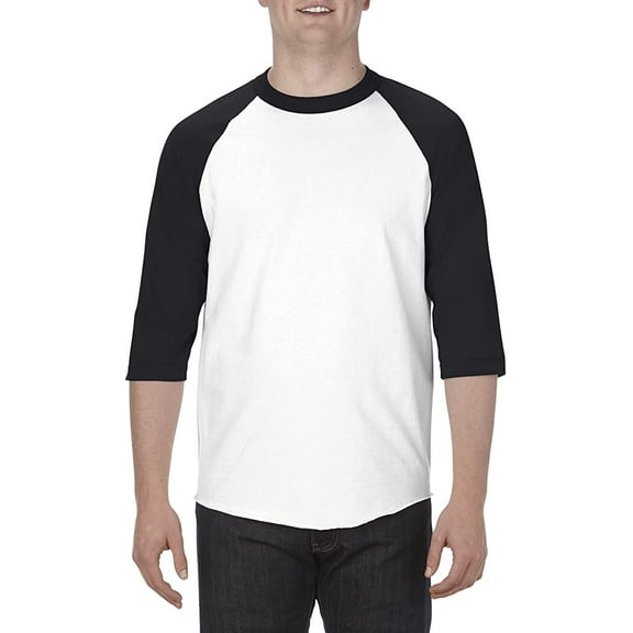 AL1334 Alstyle Unisex  Classic Raglan 3/4 Sleeve T-Shirt Black White S