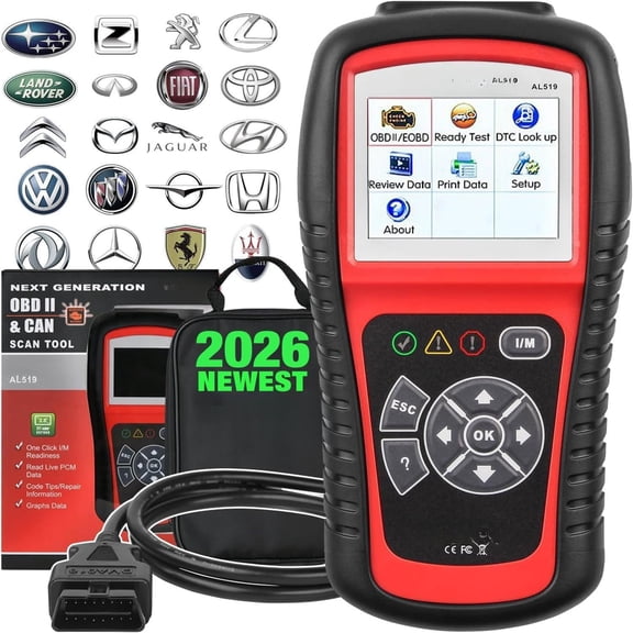 AL519 OBD2 Scanner, 2026 Newer Professional Mechanic OBDII & CAN  Diagnostic Code Reader Tool for Check Engine Light, One-Click Smog Check, DTCs Lookup, Upgraded Ver. of AL319/ MS309