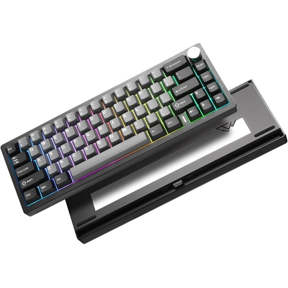 AL68 Wireless Mechanical Keyboard,Full Aluminum CNC,60% Layout with Knob, QMK/VIA Software,Gasket Mounted,Hot Swappable,RGB Backlit,BT/2.4G/USB-C for Mac/Win (Black, Cocoa Cream V2)