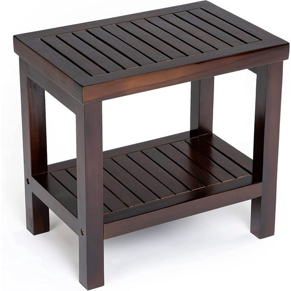 ALA Teak Classic 24 Teak Wood Shower Bath Spa Waterproof Stool Bench with Shelf Brown
