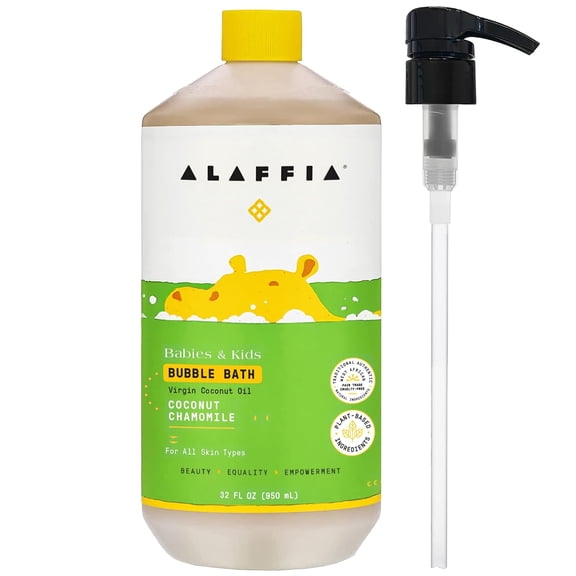 Alaffia Babies & Kids Bubble Bath, Coconut Chamomile, Pump Included Gentle Cleanser with Raw Shea Butter and Yarrow, 32 Fl Oz