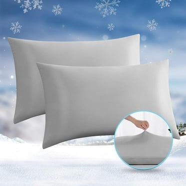 ALANDA Cooling Pillowcases, 2 Pack Standard & Queen Size Pillowcases Ultra Cool Pillow Cases with Stretch Japanese Q-max 0.55 Arc-Chill Cooling Fiber for Hair Skin Night Sweat Hot Sleeper - Gray