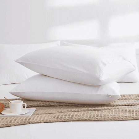 ALANDA Pillow Cases, 2 Pack Queen Size Cooling Pillow Cases with 100% Bamboo & Linen Fiber, Breathable, Ultra Soft, Anti-Static, Machine Washable Envelope Hotel Pillowcases - White