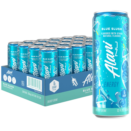Alani Nu Sugar Free Energy Drink, Blue Slush, 12 fl oz, 24 Pack, Cans, 200mg Caffeine