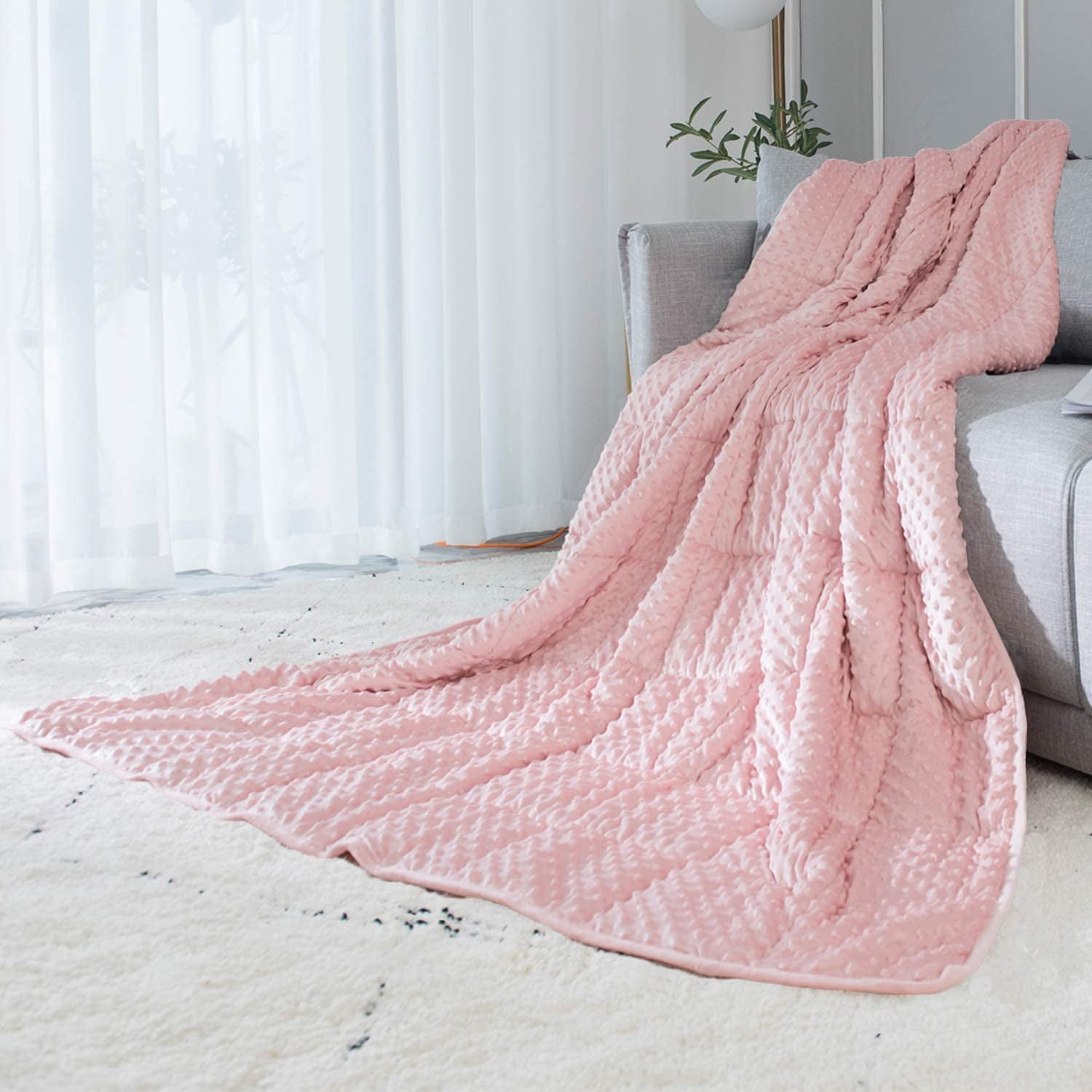 Pink Reversible Knitted Weighted Blanket with Minky Duvet Cover