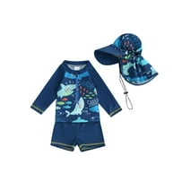 ALASELEGANTES Kid Baby Boy 3Pcs Rash Guard Swimsuits,0-24 Months 2T 3T 4T 5T Cute Fish Print Long Sleeve Zip Up Bathing Suit Swimwear and Hat Set