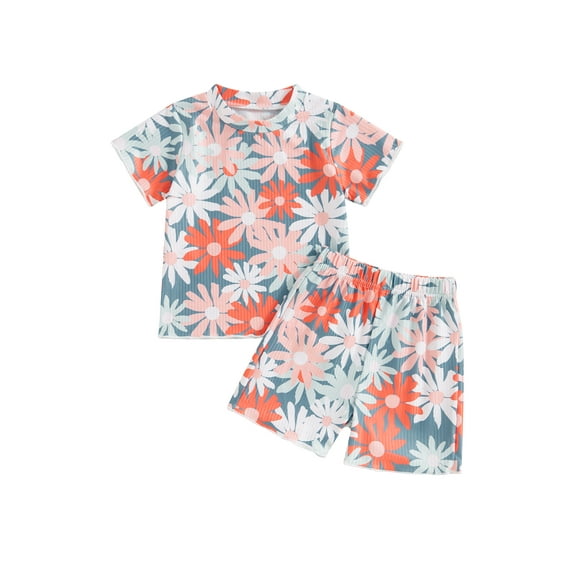 ALASELEGANTES Kids Baby Girls Summer Short Clothes Set, Chicken/Cow/Flower Print Short Sleeve T-shirt with Shorts Set Toddler 2Pcs Suit