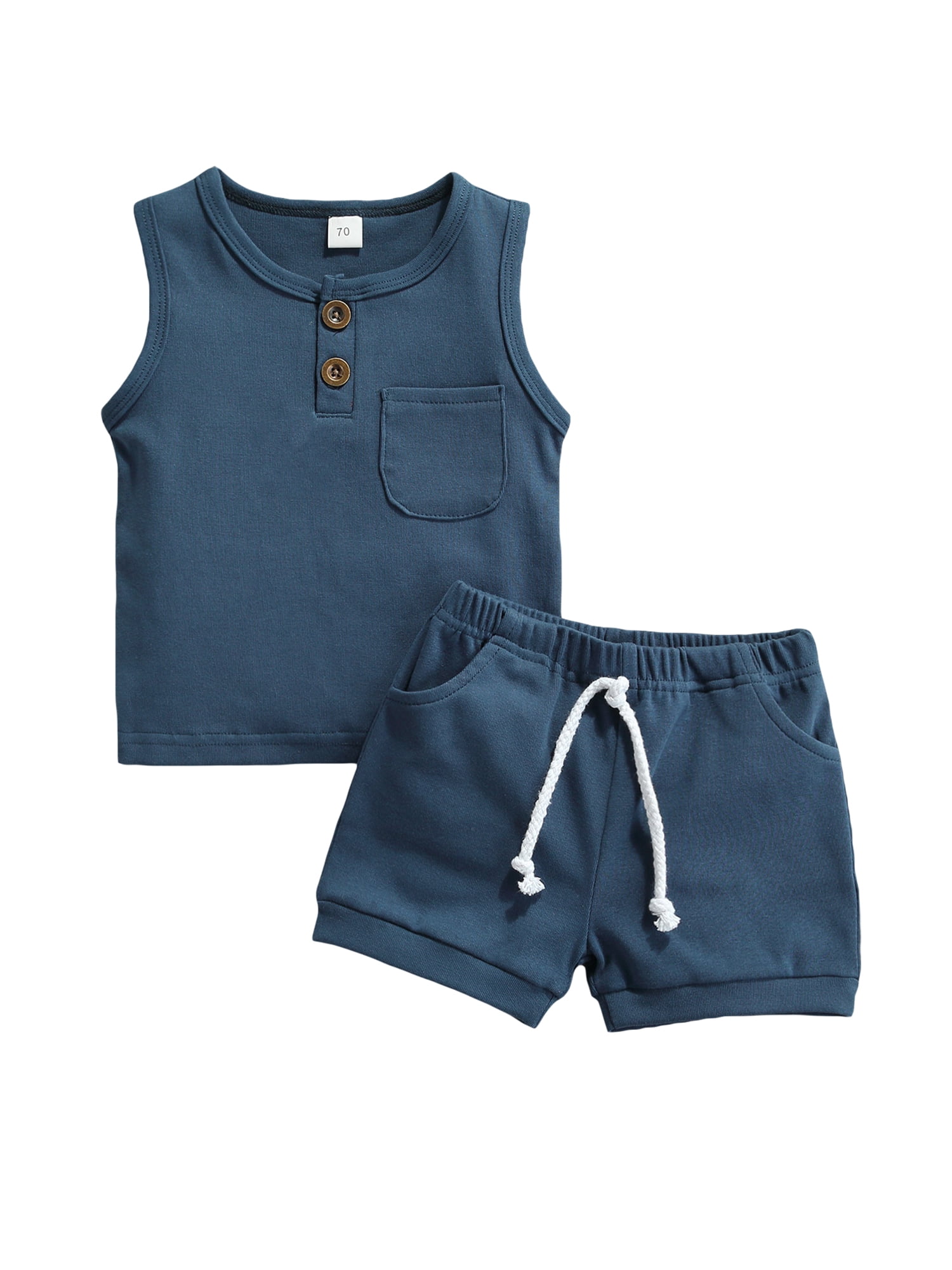 ALASELEGANTES Toddler Baby Boy Summer Clothes Outfits 0 24 Months 2T 3T Sleeveless Solid Color Round Neck Tank Tops and Drawstring Shorts Set Short Suit Walmart