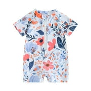 ALASELEGANTES Toddler Baby Girls One-piece Swimsuit,3 6 12 18 24 Months 2T 3T Zipper Short Sleeve Floral Print Kids Bathing Suit Infant Swimwear