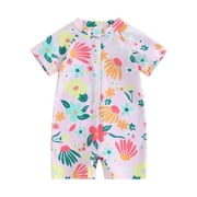 ALASELEGANTES Toddler Baby Girls One-piece Swimsuit,3 6 12 18 24 Months 2T 3T Zipper Short Sleeve Floral Print Kids Bathing Suit Infant Swimwear