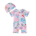 thumbnail image 1 of ALASELEGANTES Toddler Girl Summer Rash Guard  One-Piece Swimwear,6 9 12 18 24 Months 2T 3T Floral Print Ruffled Short Sleeve Swimsuit Zipper Bathing Suit with Swimming Cap, 1 of 10