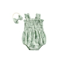 ALASELEGANTES Toddler Infant Baby Girl Summer Romper Oufits,0-24 Months Sleeveless Floral Print Elastic Bust Shoulder Straps Jumpsuit  Bow Headband Cute Clothes