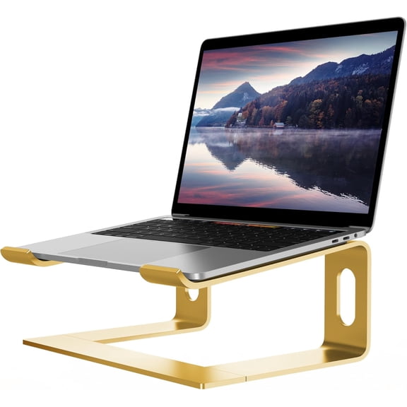 ALASHI Laptop Stand for Desk, Aluminum Computer Riser, Ergonomic Notebook Holder, Detachable Metal Laptops Elevator, PC Cooling Mount Support 10 to 15.6 Inches Notebook, Gold