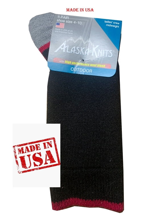 KNITS™ MERINO WOOL LADIES' HIKING CREW SOCKS 9-11 BLACK MADE IN USA